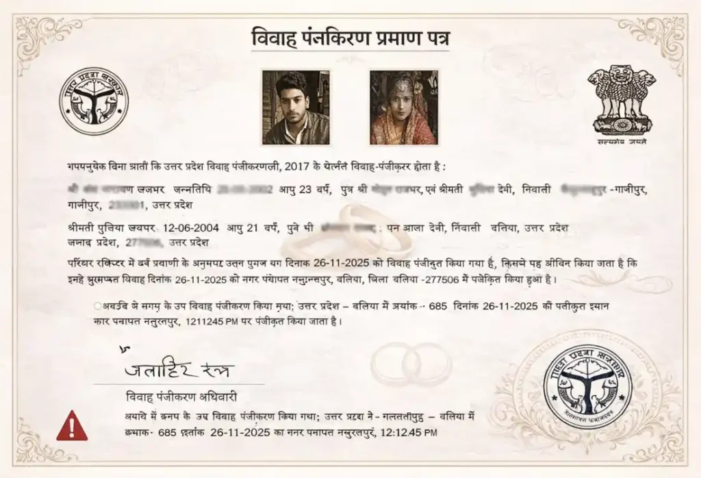 उत्तर प्रदेश विवाह पंजीकरण प्रमाण पत्र – शादी अनुदान लेबर कार्ड योजना में आवश्यक दस्तावेज़